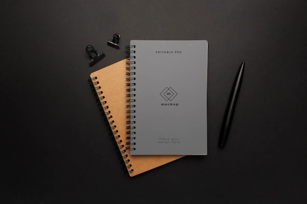 Free PSD | Notebooks mockup with black element on black background