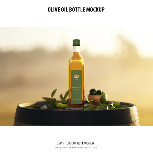 Free PSD | Olve oil bottle mockup