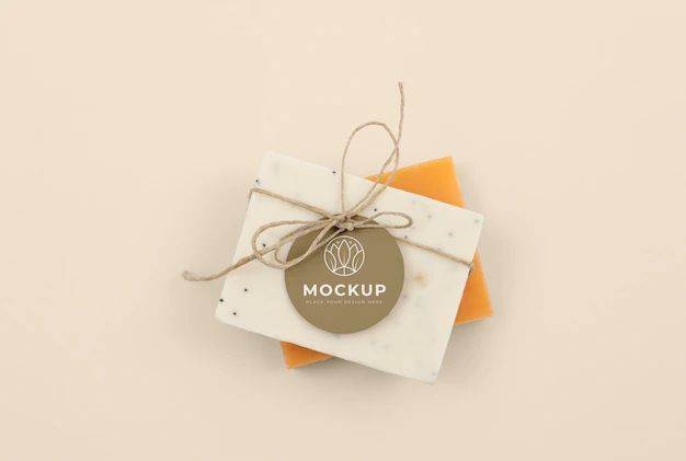 Free PSD | Organic soap bar mock-up with paper tag