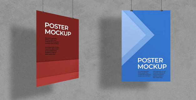 Free PSD | Pack of posters with clips mockup