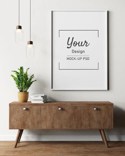 Free PSD | Picture frames mockup on the wall in living room interior