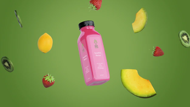 Free PSD | Pink smoothie on green background mock-up
