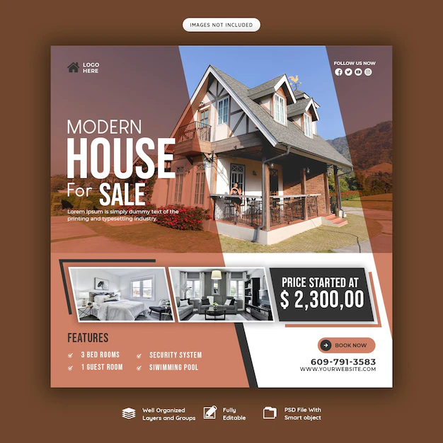 Free PSD | Real estate house property instagram post or social media banner template