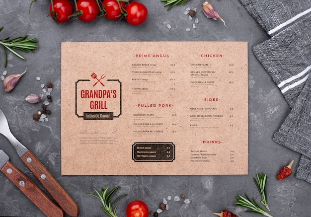 Free PSD | Restaurant menu concept mock-up