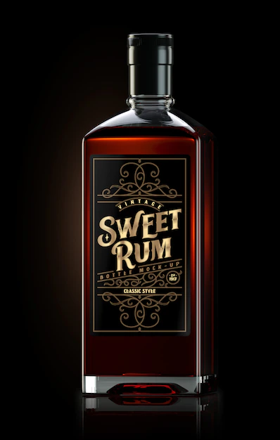 Free PSD | Square dark rum bottle mockup with label