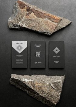 Free PSD | Stationery mock-up with dark rugged rock