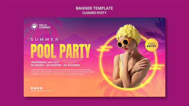 Free PSD | Summer party horizontal banner template