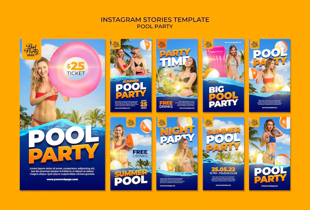 Free PSD | Summer pool party instagram stories collection