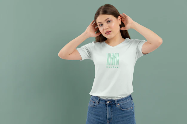 Free PSD | T-shirt mockup on beautiful young woman