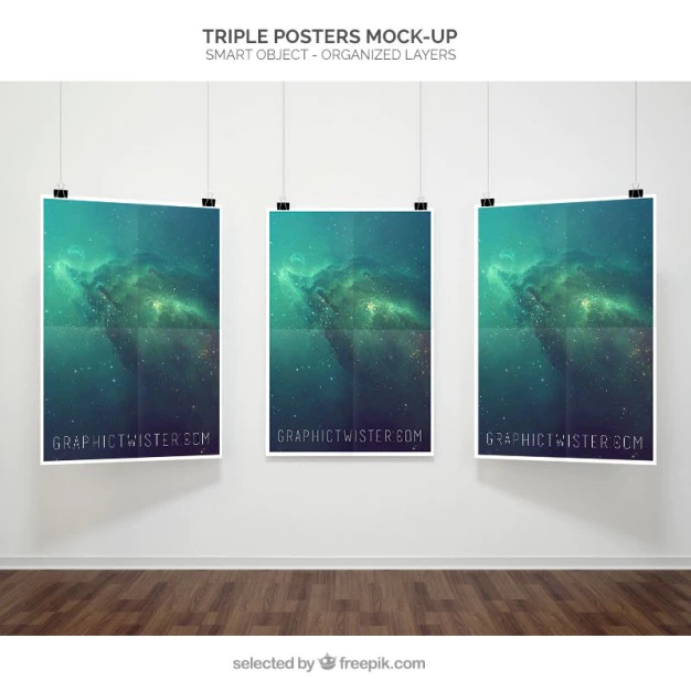 Free PSD | Triple poster mockup