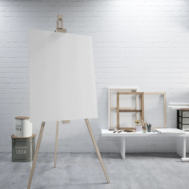 Free PSD | White canvas on a easel at the art room