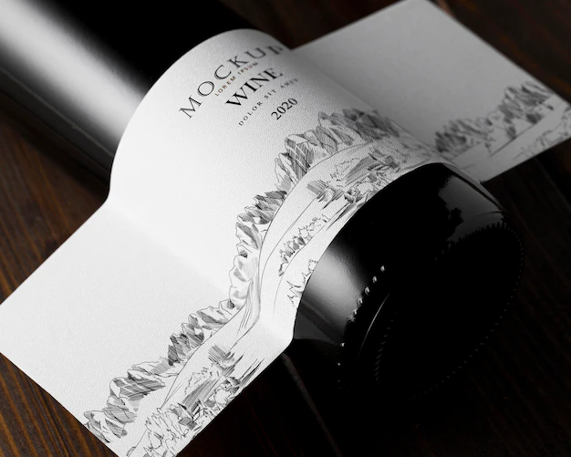Free PSD | Wine bottle label mock up top view  close up