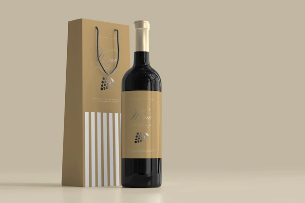 Free PSD | Wine bottle mockup with bag