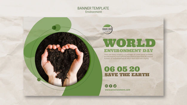 Free PSD | World environment day banner template with soil in heart shape