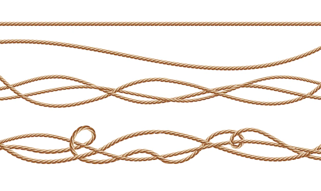 Free Vector | 3d realistic fiber ropes - straight and tied up. jute or hemp twisted cords with loops