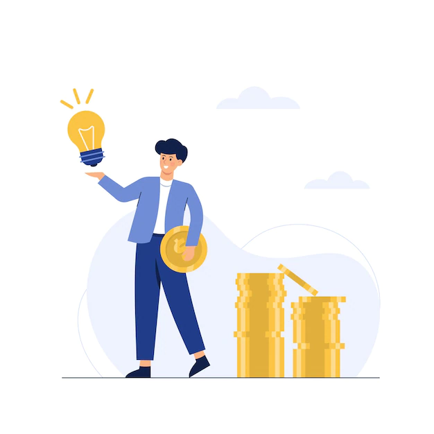 Free Vector | A business man has an idea with a gold coin in his hand