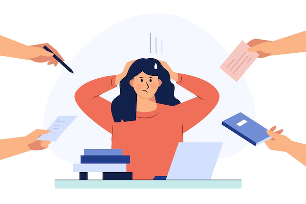 Free Vector | A business woman is holding her hair under stress during work. hand drawn style vector design illustrations.