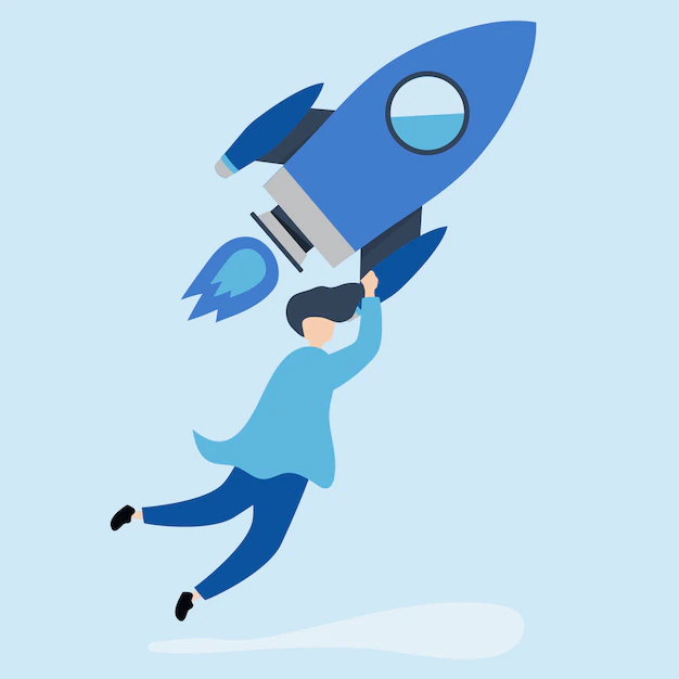 Free Vector | A man holding onto a launched rocket