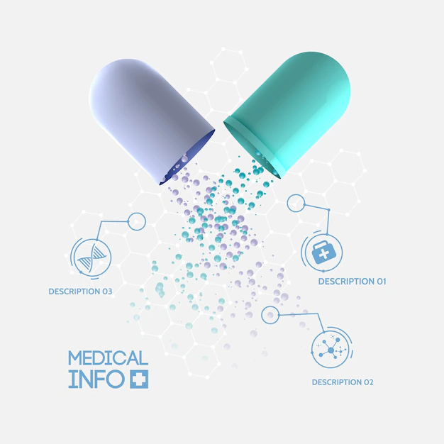 Free Vector | Abstract medicine infographic concept with medical opened capsule pill three options and icons isolated