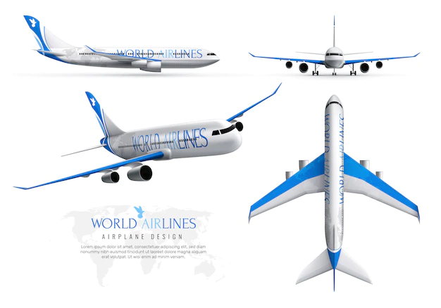 Free Vector | Airplane realistic identity set of world airlines in various views isolated