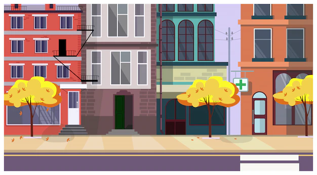 Free Vector | Autumn city street with trees and buildings in background
