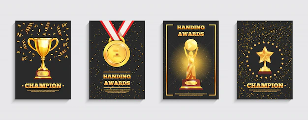 Free Vector | Award gold trophy posters set