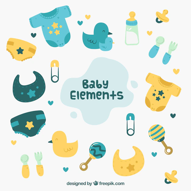 Free Vector | Baby elements background with cute toys and clothes