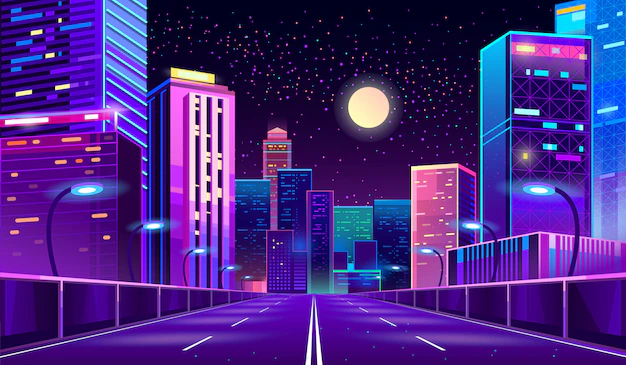 Free Vector | Background with night city in neon lights