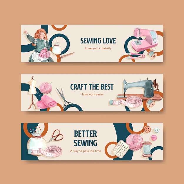 Free Vector | Banner template with sewing concept design   watercolor   illustration.
