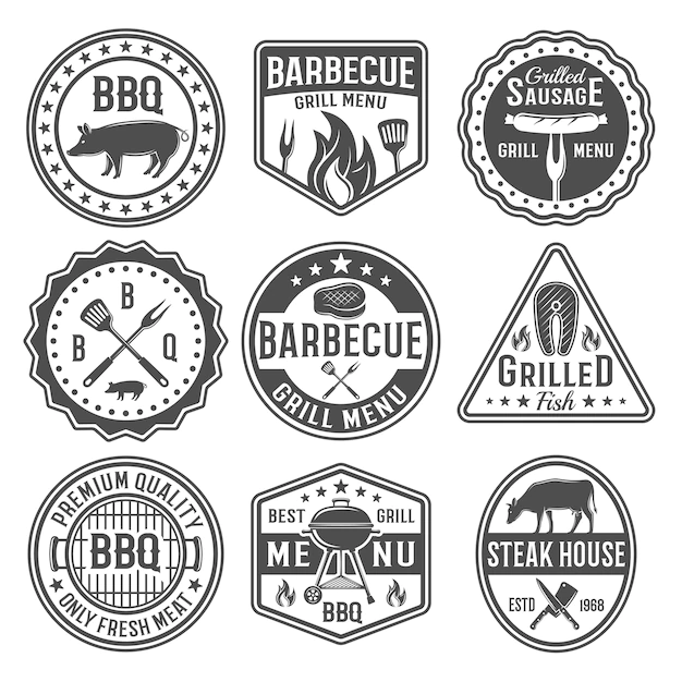 Free Vector | Barbecue black white emblems