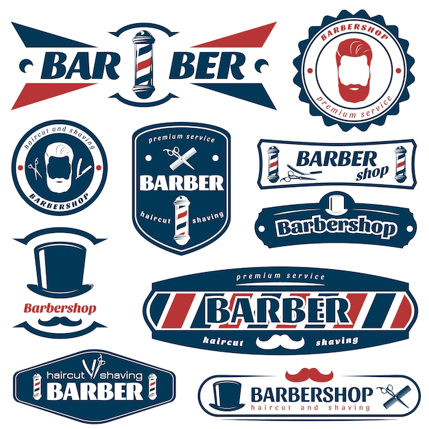 Free Vector | Barber blue red emblems