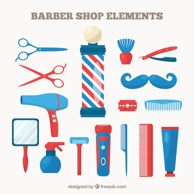 Free Vector | Barber shop elements in blue and red color