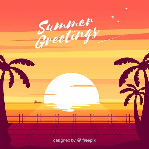 Free Vector | Beach sunset sunrise with palm silhouette