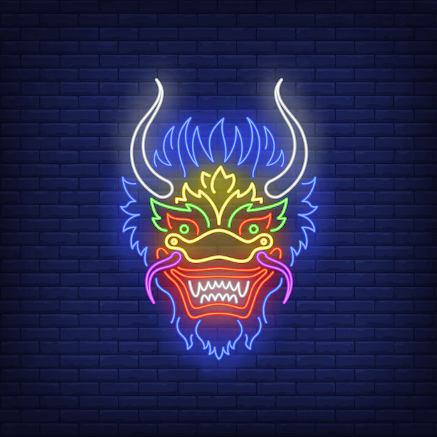Free Vector | Beautiful dragon head neon sign