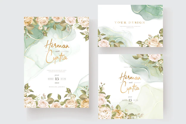 Free Vector | Beautiful hand drawn roses wedding invitation card set