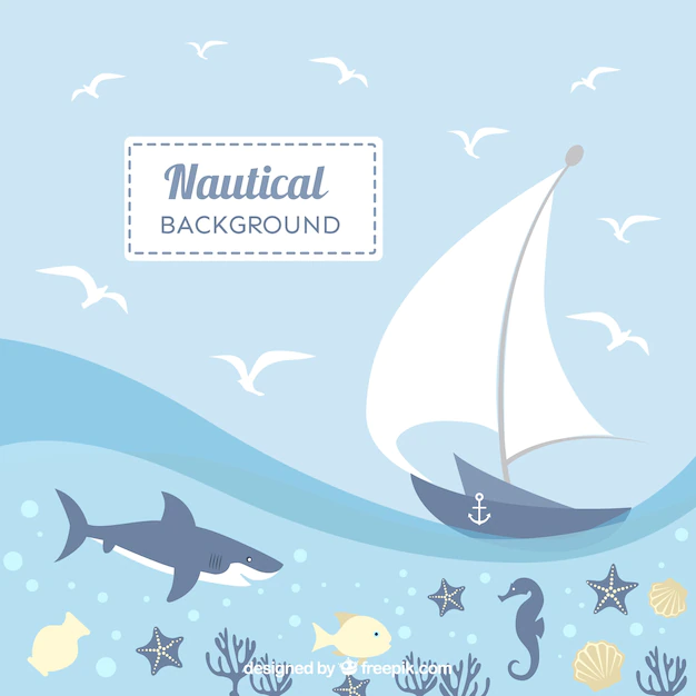 Free Vector | Beautiful nautical background with animals and ship