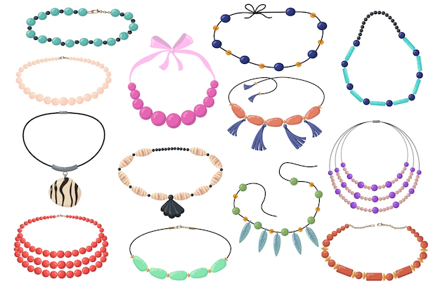 Free Vector | Beautiful necklaces with beads flat set
