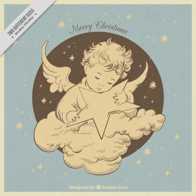 Free Vector | Beautiful vintage hand drawn angel with star background