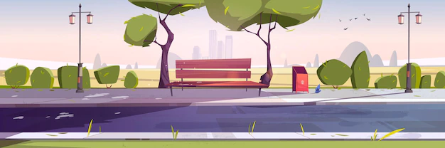 Free Vector | Bench in park landscape with city view daytime