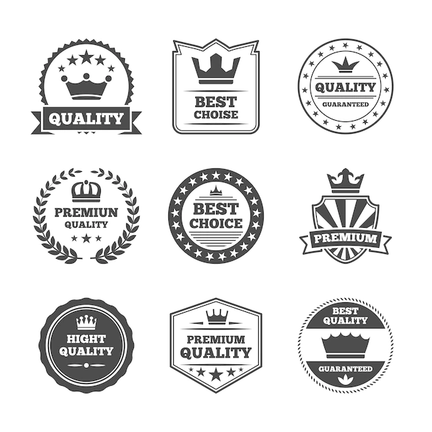 Free Vector | Best quality high premium value superior brands  individual labels with royal crown emblems collection isolated vector illustration