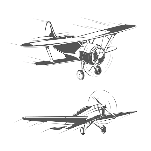 Free Vector | Biplane and monoplane aircrafts for vintage emblems, badges and logos vector set. aviation airplane transportation illustration