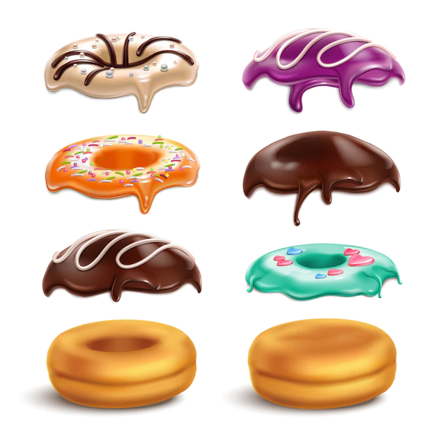 Free Vector | Biscuits donuts cookies frosting variations constructor realistic set with chocolate icing mint orange caramel glaze vector illustration