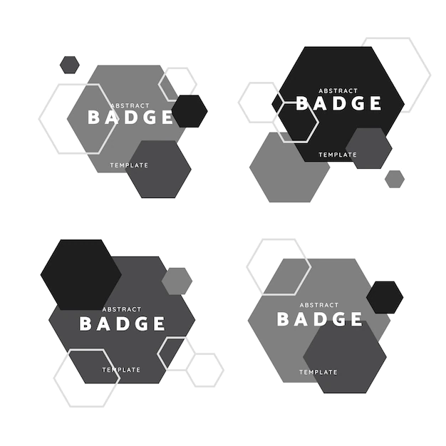 Free Vector | Black and white hexagon geometric pattern badge vectors set