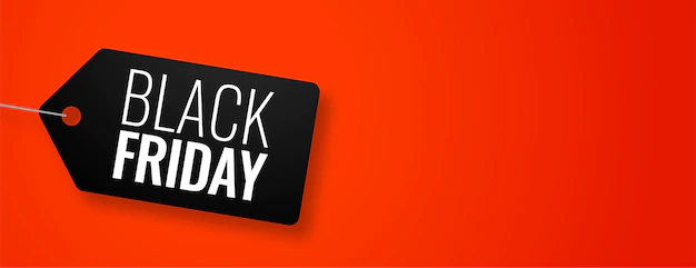 Free Vector | Black friday tag on red banner with text space