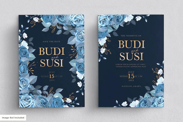 Free Vector | Blue floral wedding card set