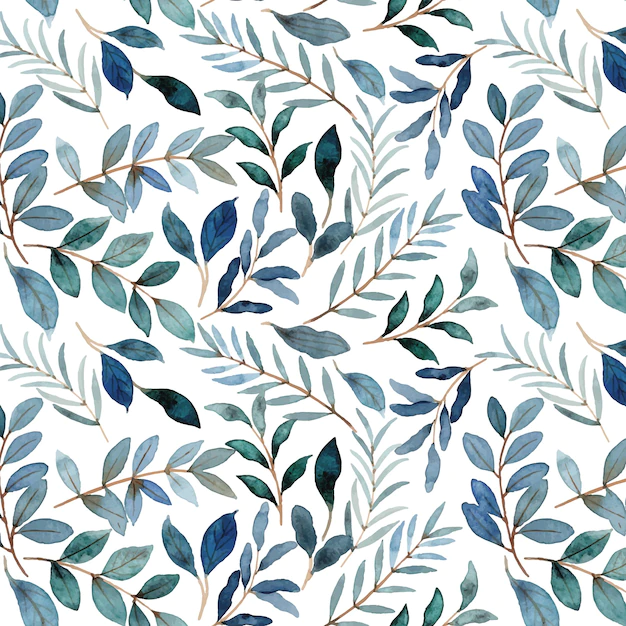 Free Vector | Blue green leaves watercolor seamless pattern