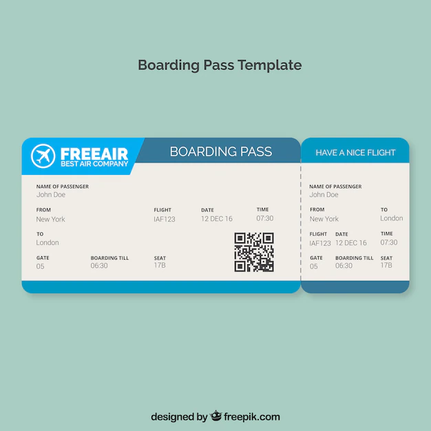 Free Vector | Boarding pass template with blue shapes