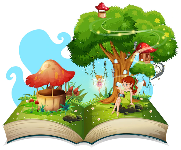 Free Vector | Book with fairies flying in garden