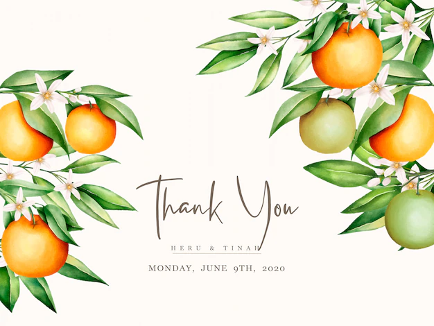 Free Vector | Botanical watercolor orange fruits wedding invitation card template