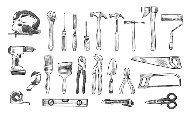 Free Vector | Brico tools doodles collection